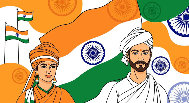 Indian Culture Celebration with Flags and Symbols