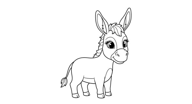 Cute Cartoon Donkey Standing Alone.