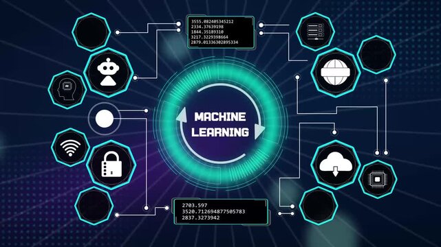 Innovative artificial intelligence interface design presenting automated machine learning algorithms and data node maps