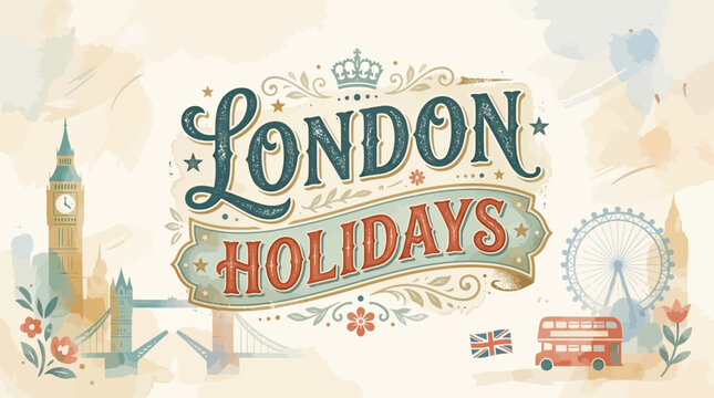 London Holidays Illustration: Iconic Landmarks & Decorative Design