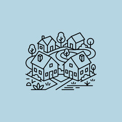Naklejka premium A simple line art illustration of a quiet suburban neighborhood area