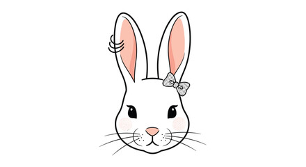 Obraz premium Hand drawn illustration of a cute white bunny rabbit head with pink ears and a decorative bow tie for Easter.