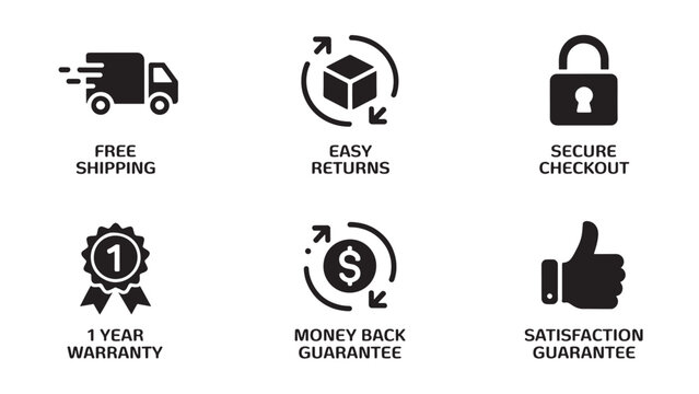 E-Commerce Trust Badges Set Free Shipping Secure Checkout Icons Vector