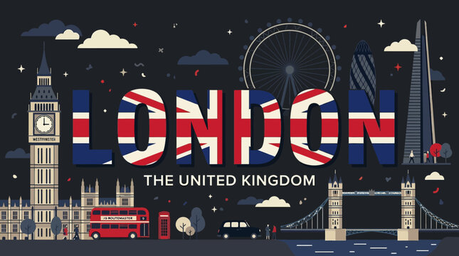 London City Skyline Illustration with Iconic Landmarks