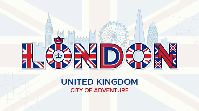 London Cityscape Logo with UK Flag Elements