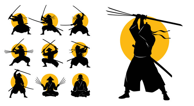 Dynamic Samurai and Ninja Silhouette Warrior Collection