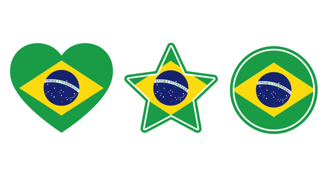 Brazil flag shapes icons symbols.