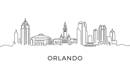 Fototapeta premium Orlando Skyline Line Art Illustration, Cityscape Drawing, Black and White