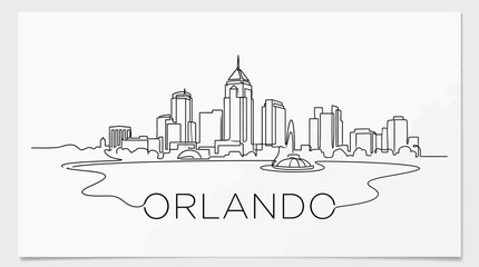 Obraz premium Orlando Skyline Line Art Illustration, Cityscape Sketch, Black and White