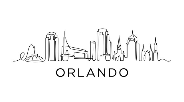 Orlando Skyline One Line Art, Florida Cityscape Illustration