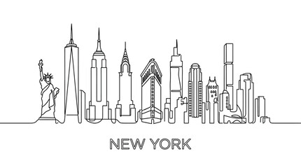 New York City Skyline One Line Drawing: Minimalist Cityscape