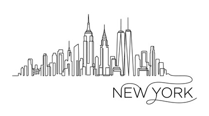 Fototapeta premium New York City Skyline One Line Drawing: Silhouette Outline