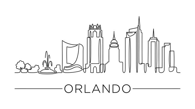 Orlando Skyline Continuous Line Art Illustration