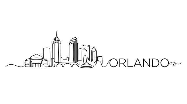 Orlando Skyline Continuous Line Drawing Illustration