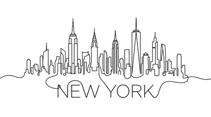 Fototapeta premium New York City Skyline Continuous Line Art Illustration