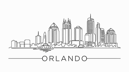 Fototapeta premium Orlando Skyline Line Art Illustration - Cityscape Outline