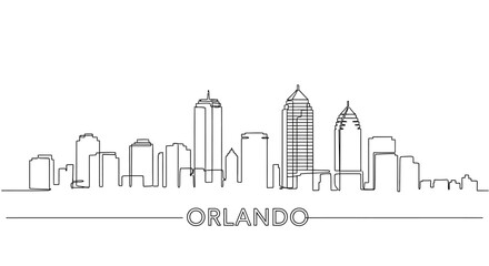 Fototapeta premium Orlando Skyline Continuous Line Art Drawing, Cityscape Vector Outline