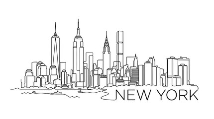 Fototapeta premium New York City Skyline Illustrated: Minimalist Drawing