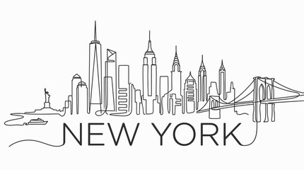 Obraz premium New York City Skyline Contour Line Art Illustration