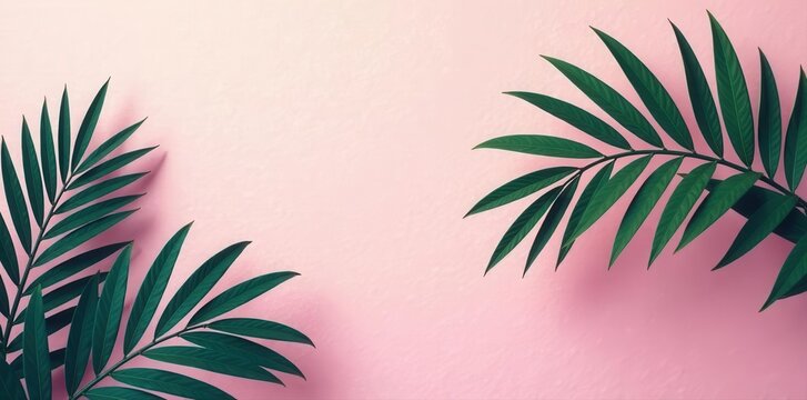 Tropical palm leaves silhouette against pastel sky and wall Creative, colorful, minimalist scene , white, happy, paradise
