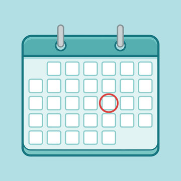 A simple wall calendar icon with one date circled in red ink