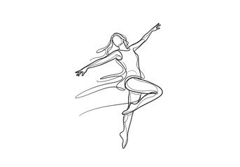 Graceful ballerina dancer line drawing with line art © Popular Line 