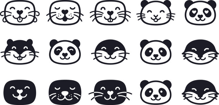 Black and white of cute animal skulls, set 08 collection