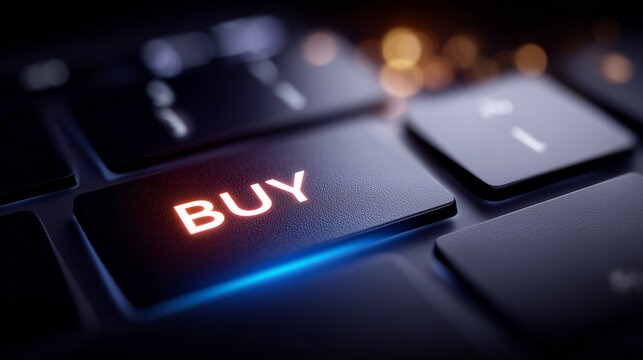 Buy button on a keyboard, representing online shopping, ecommerce transactions, and digital purchasing behavior.
