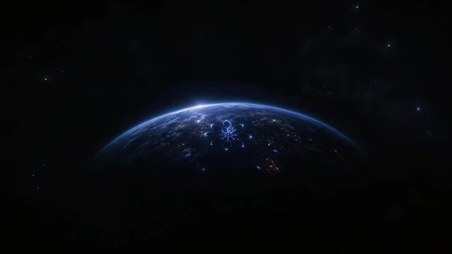 Earth from space with glowing patterns