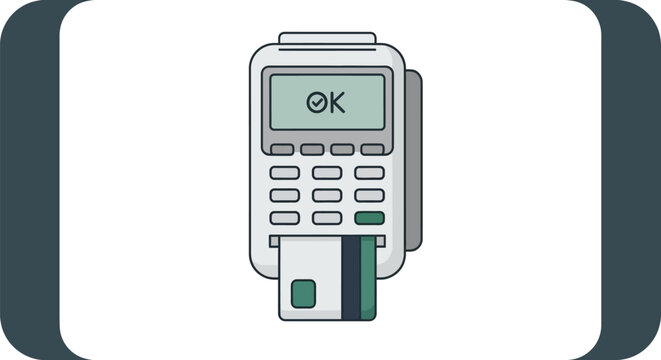 Payment terminal with card inserted.