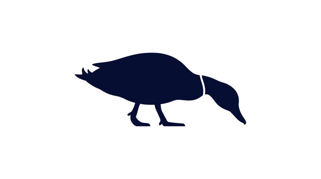 Duck foraging and eating head down silhouette icon illustration