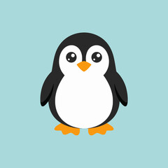 Naklejka premium A cute cartoon penguin stands against a solid light blue background