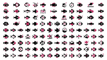 Collection of Fish Icons and Symbols for Travel and Navigation Themes © Super