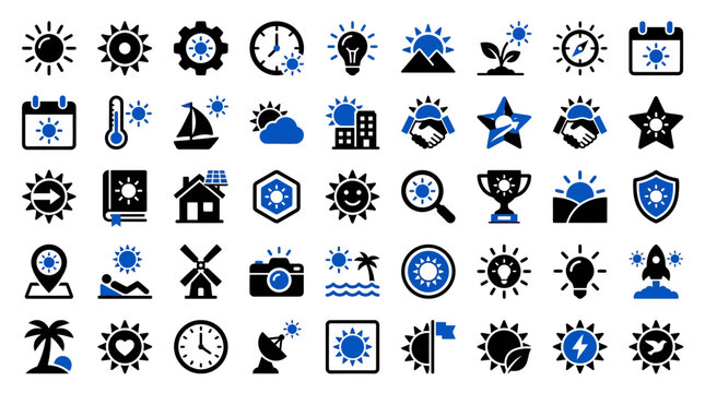 Sun Icons Set: Energy, Weather, Business, Nature, Technology