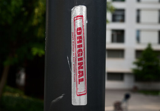 Mockup of Vertical sticker in Barcelona