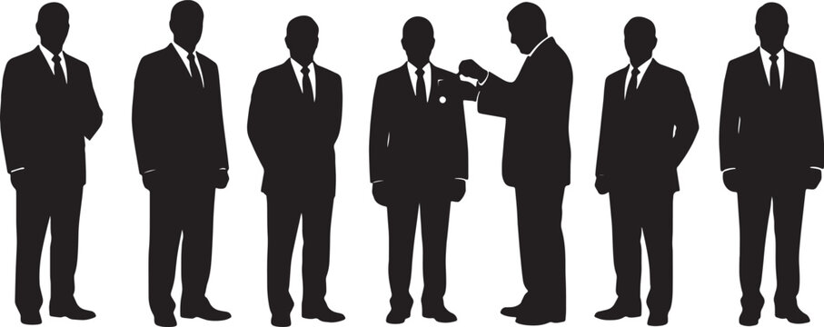 Black Solid Senior Executive Pinning Medal Silhouettes Set of Six on White Background