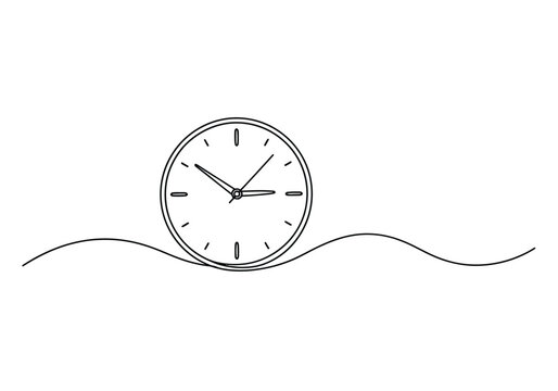 Minimalist one line drawing of an analog wall clock with a continuous line art