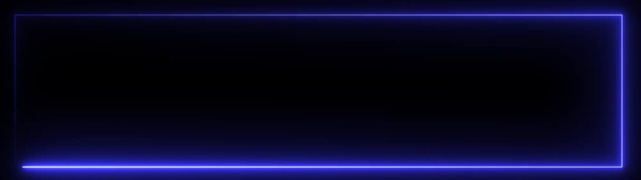 Glowing blue neon rectangular frame border animation with smooth light motion on black background