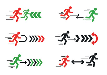Obraz premium Running man icons with directional arrows for navigation and movement guidance