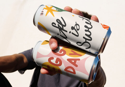 Mockup of two Aluminum Cans for Beverage Branding