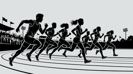 Runners Competing in a Race at a Stadium Event © Botgcr
