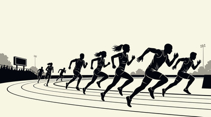 Runners Compete on Track During Sunset at Stadium © Botgcr