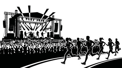 Runners Racing Past a Concert Crowd at Festival © Botgcr