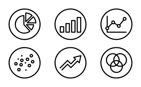 Business Analytics Icons Set, Data Visualization Symbols, Financial Growth Charts, Statistics and Research Graphics, Vector Elements for Reports and Presentations