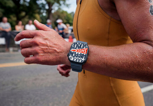 Mockup of Runner With Watch in Race