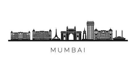 Fototapeta premium Mumbai's Urban Silhouette: Iconic Architecture Against White
