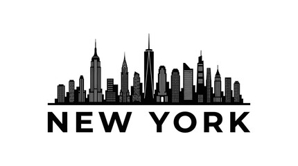 Fototapeta premium New York City Skyline Silhouette - Monochrome Illustration