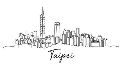 Naklejka premium Taipei City Skyline Illustration, One Line Art, Minimalist Design