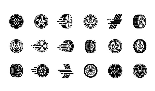Race wheel logo icon set motorsport rim speed tire branding templates vector eps10
