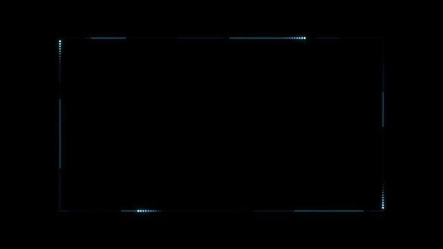 Futuristic blue digital border HUD frame on black. 4K Video